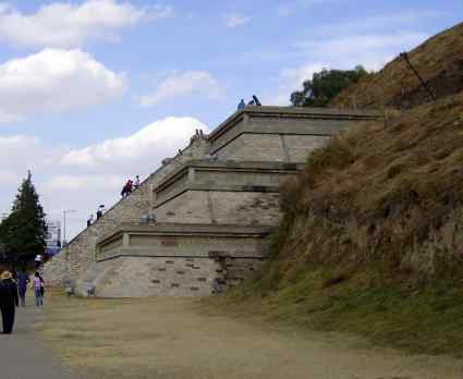 An excavated and restored side of the great Cholula Pyramid